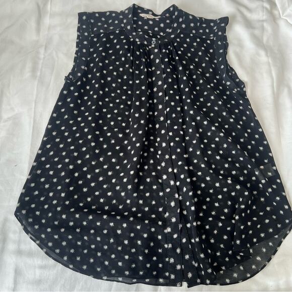 Rebecca Taylor Black & White Abstract Polka Dot Sleeveless Sheer Silk Top 4 - Picture 1 of 6